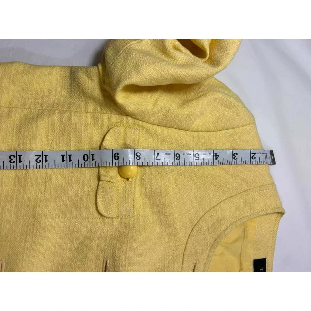 Talbots Petites Yellow Textured Button‎ Front Blazer Jacket 12P Solid Round Neck